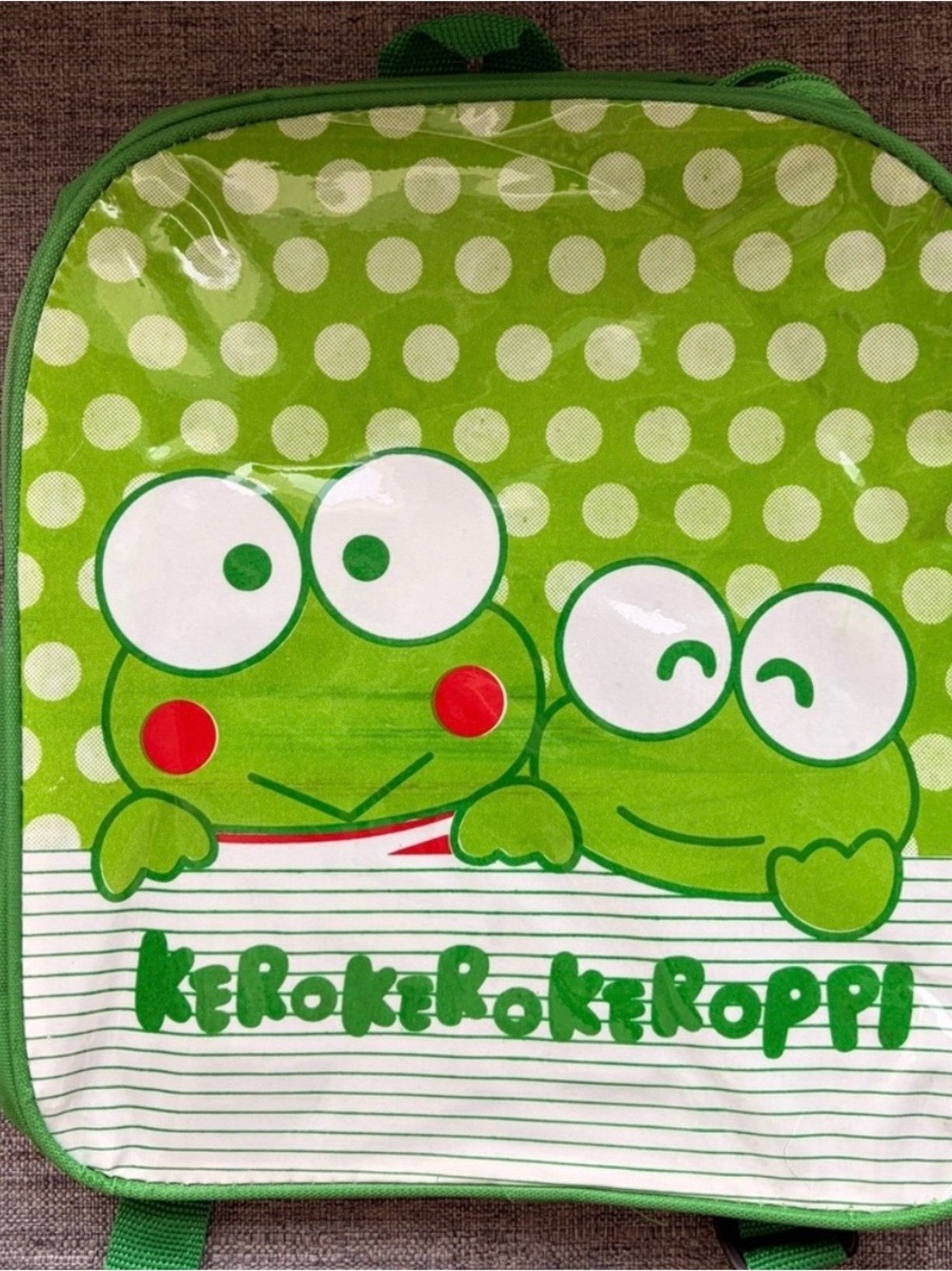Vintage Sanrio Kerokerokeroppi Mini Backpack Kawaii Frog Bag Y2K Green Polka Dot